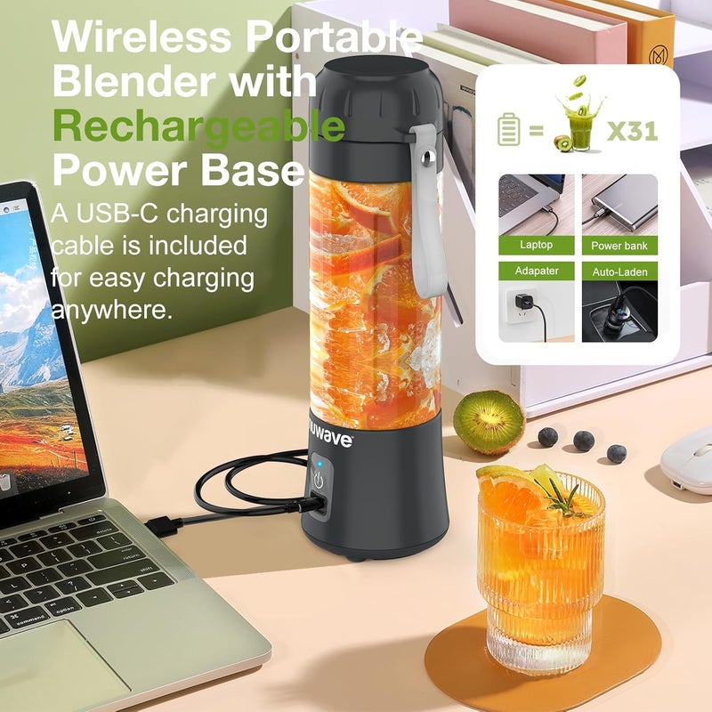 Nuwave خلاط محمول للعصائر والسموذي، 2025 جديد ومحسن، 16 أونصة صغير للسفر مع 6 شفرات، قابل لإعادة الشحن، خالي من BPA، غطاء مانع للتسرب، للجيم، المطبخ، المكتب - Image 5
